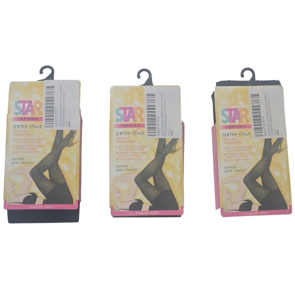 3 Pack Star Power by SPANX Center-Stage Diamond Daze Shaping Tights Black Size C